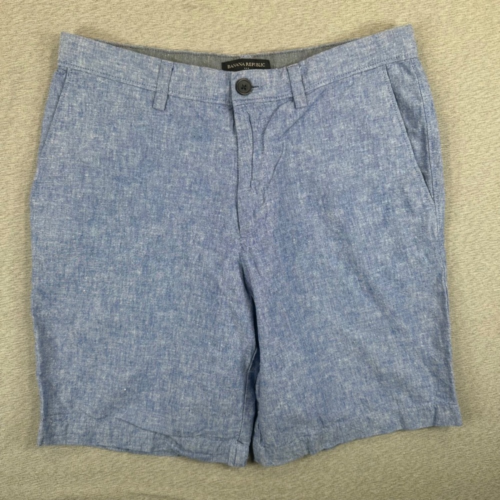 Banana Republic Aiden Shorts Mens 31 Light Blue Linen Cotton Blend Summer Casual